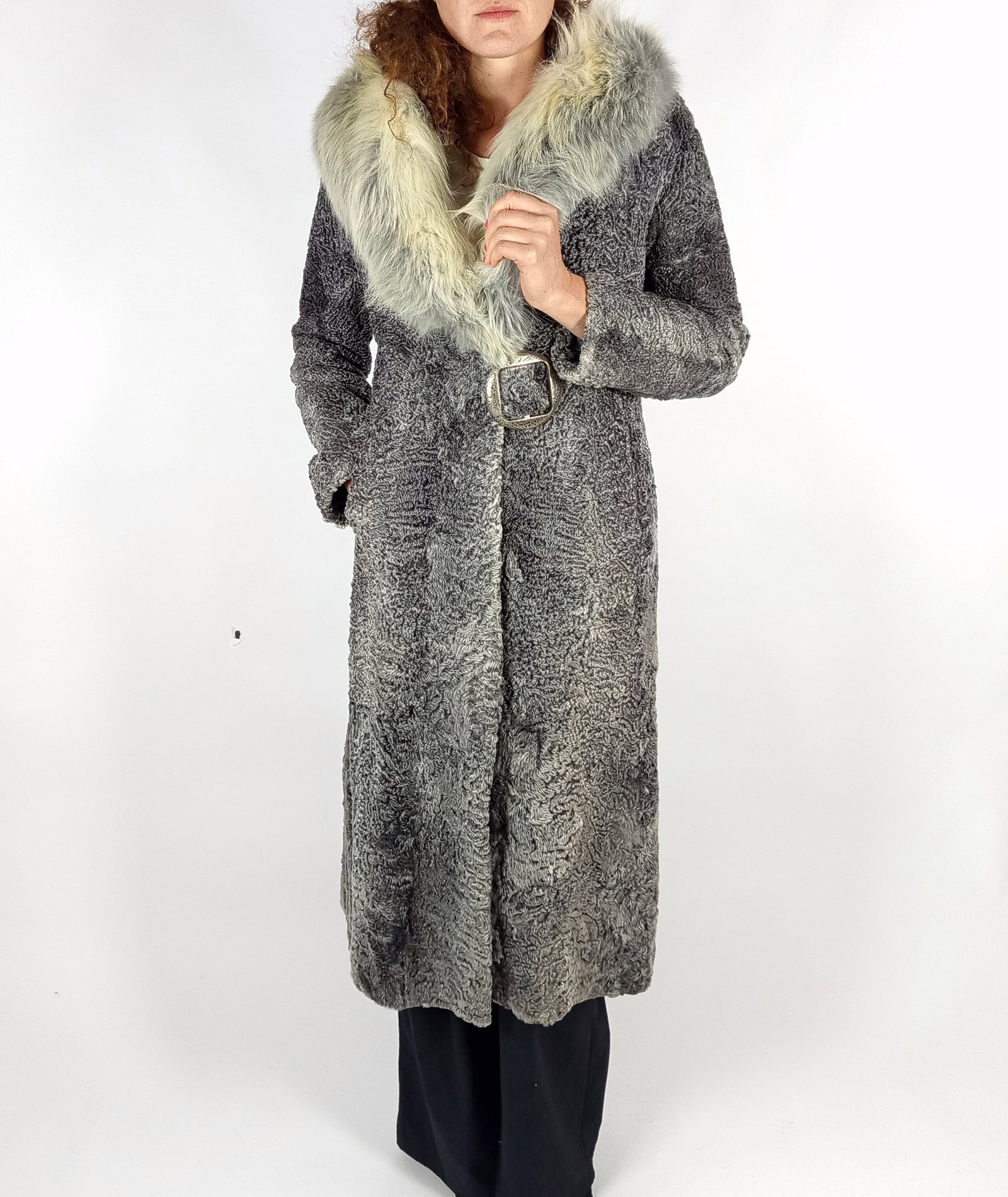 SILVER BROADTAIL PERSIAN & FOX FUR COAT EU: XS ; US: 2 - 8