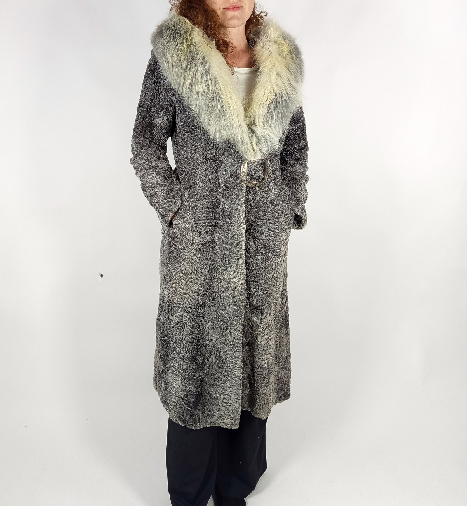 SILVER BROADTAIL PERSIAN & FOX FUR COAT EU: XS ; US: 2 - 10