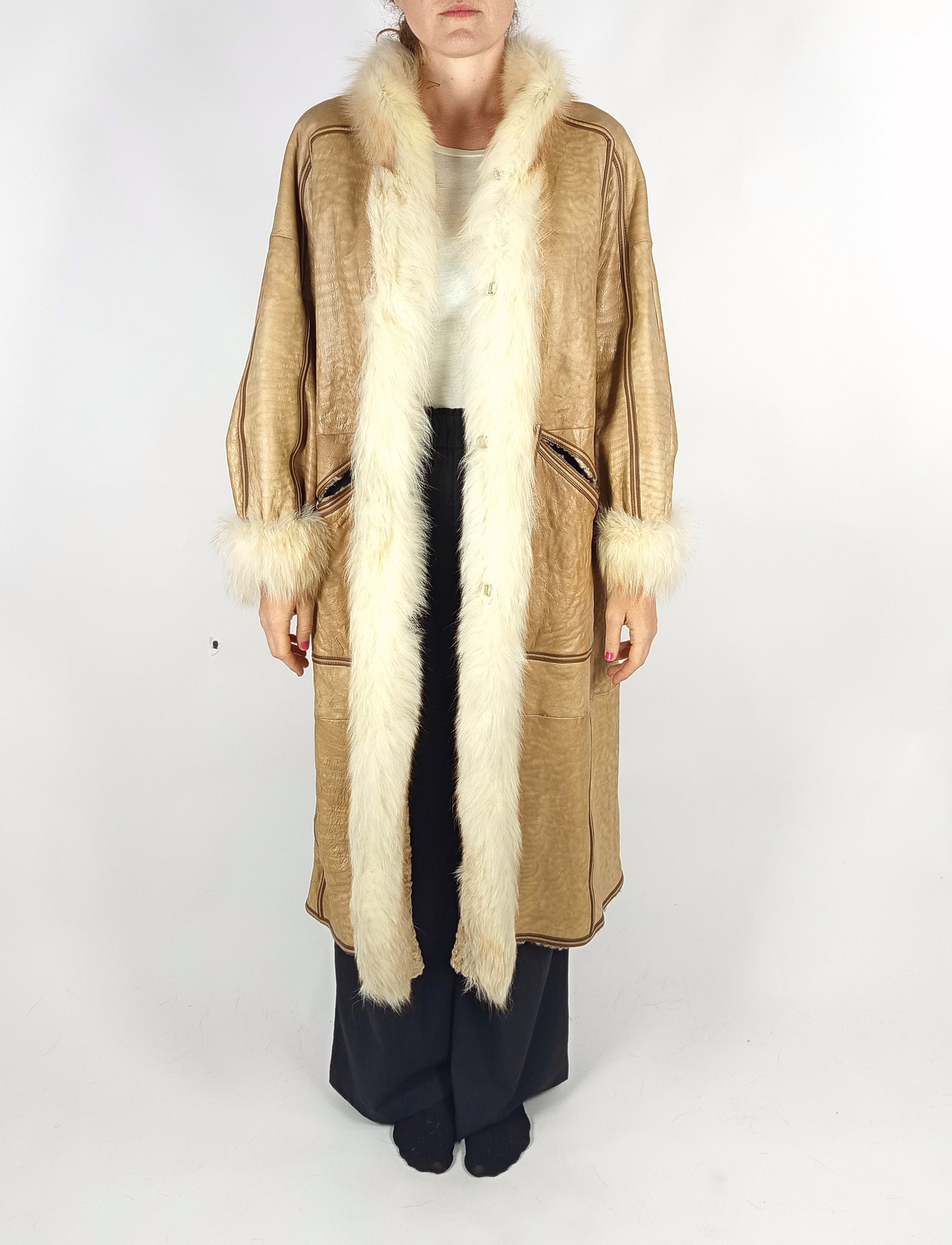 REVERSIBLE GOLDEN LAMB FUR COAT EU: L ; US: 16 - 10
