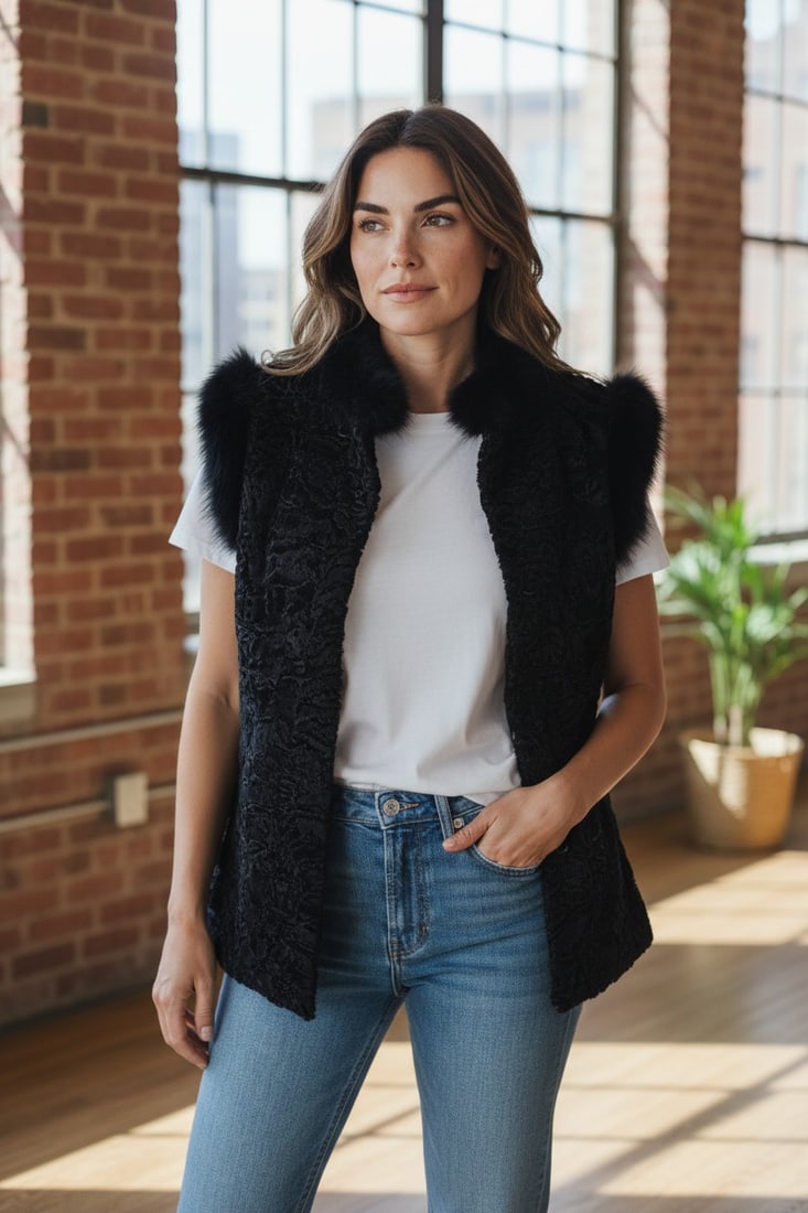 PERSIAN LAMB FUR VEST EU: L ; US: 16 (1 of 10)