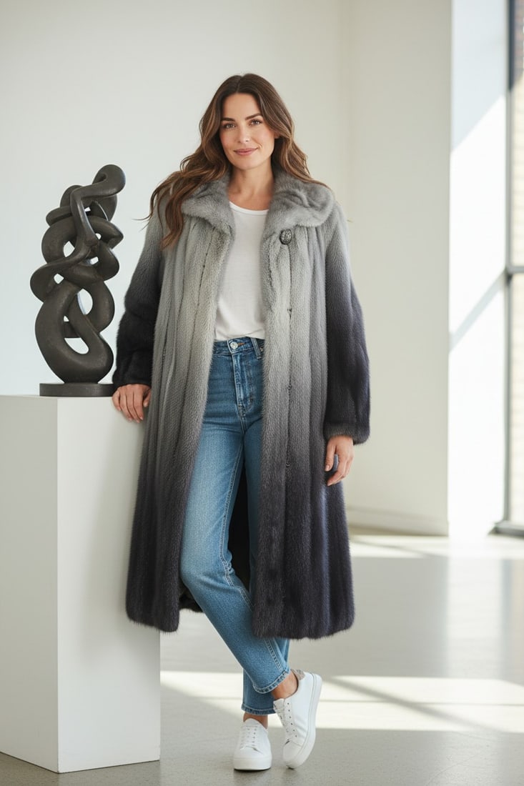 DEGRADE MINK FUR COAT SNAKE SKIN PANELS EU: L ; US: 16 (1 of 12)