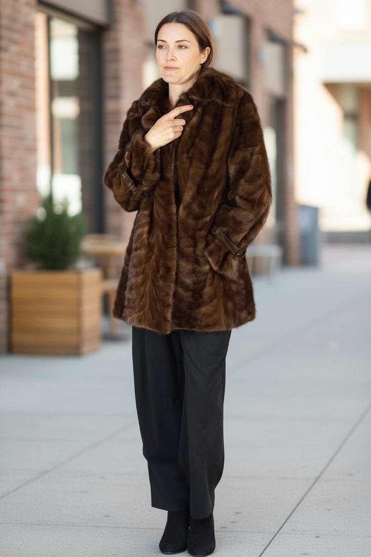 BROWN MINK FUR JACKET EU: M ; US: 12: Title: BROWN MINK FUR JACKET EU: M ; US: 12 Dimensions: Approximate size- EU: M; US: 12 : Important details: Length: 85cm/33,46in -Shoulders width:45cm/17,72in -Sleeve Length:65cm/25,59in -Bust size (
