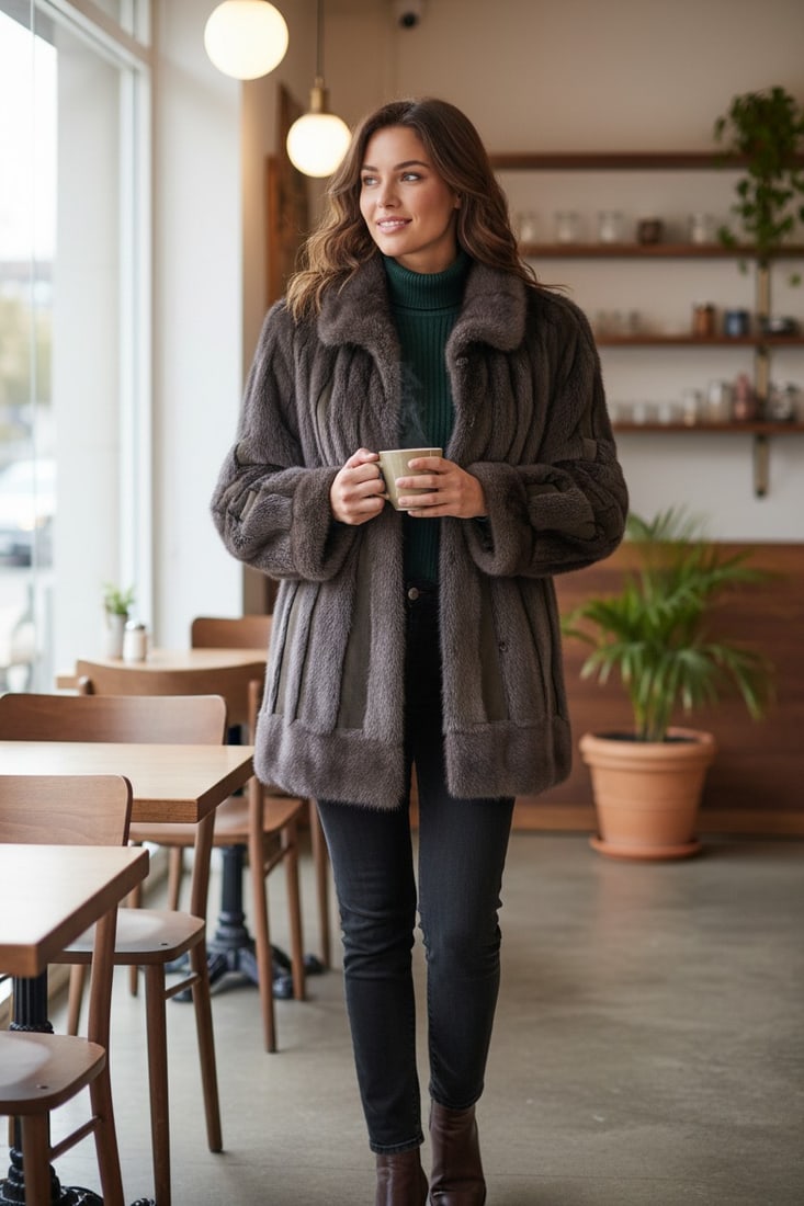 GREY MINK BOMBER JACKET EU: XXL ; US: 24 (1 of 14)