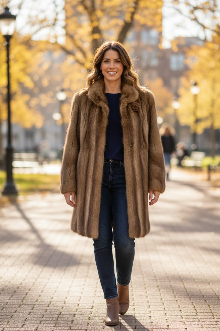 BISAM FUR COAT EU: L ; US: 16: Title: BISAM FUR COAT EU: L ; US: 16 Dimensions: Approximate size- EU: L; US: 16 : Important details: Length: 90cm/35,43in -Shoulders width:43cm/16,93in -Sleeve Length:70cm/27,56in -Bust size ( pit to