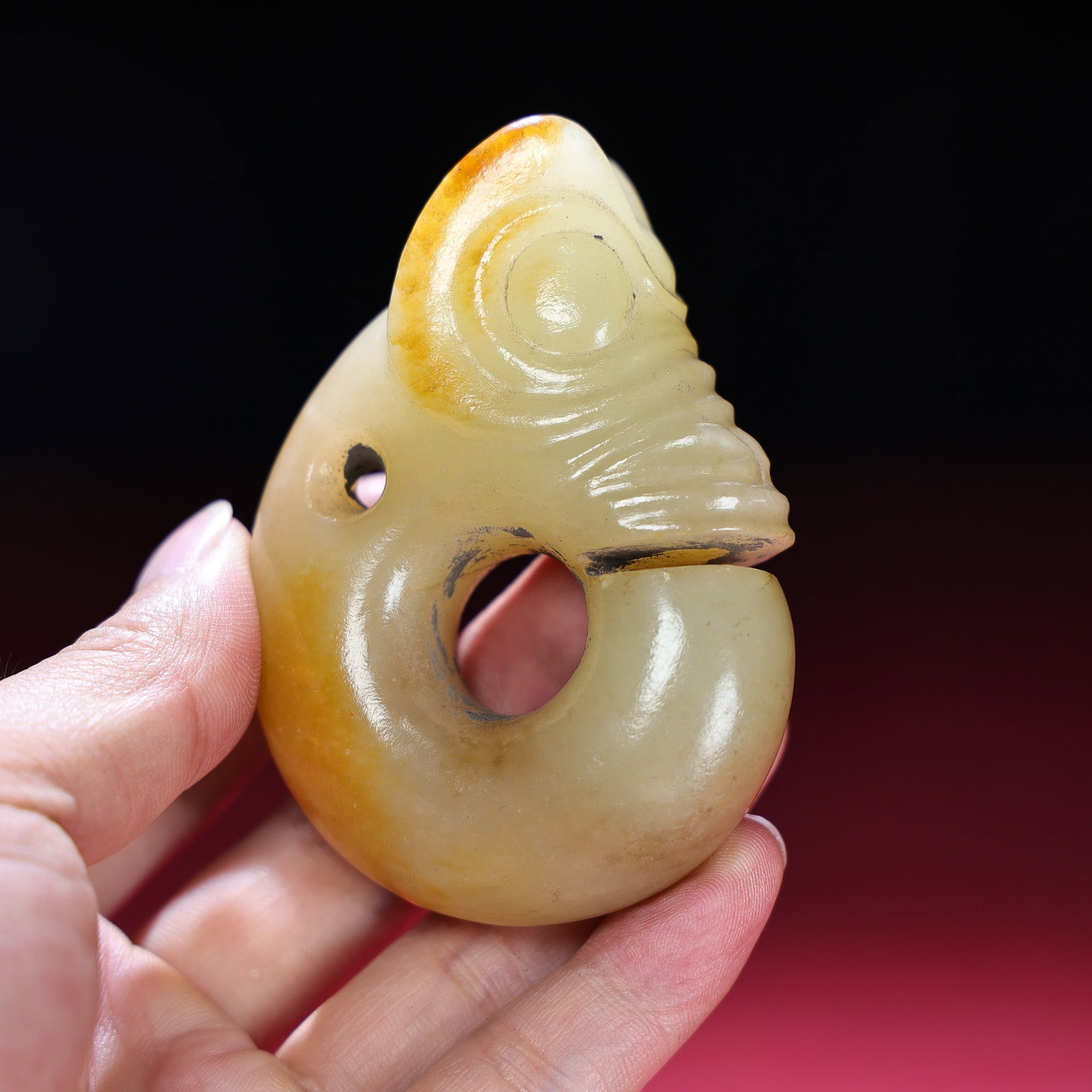 Old Hetian Jade Dragon Pendant - 8