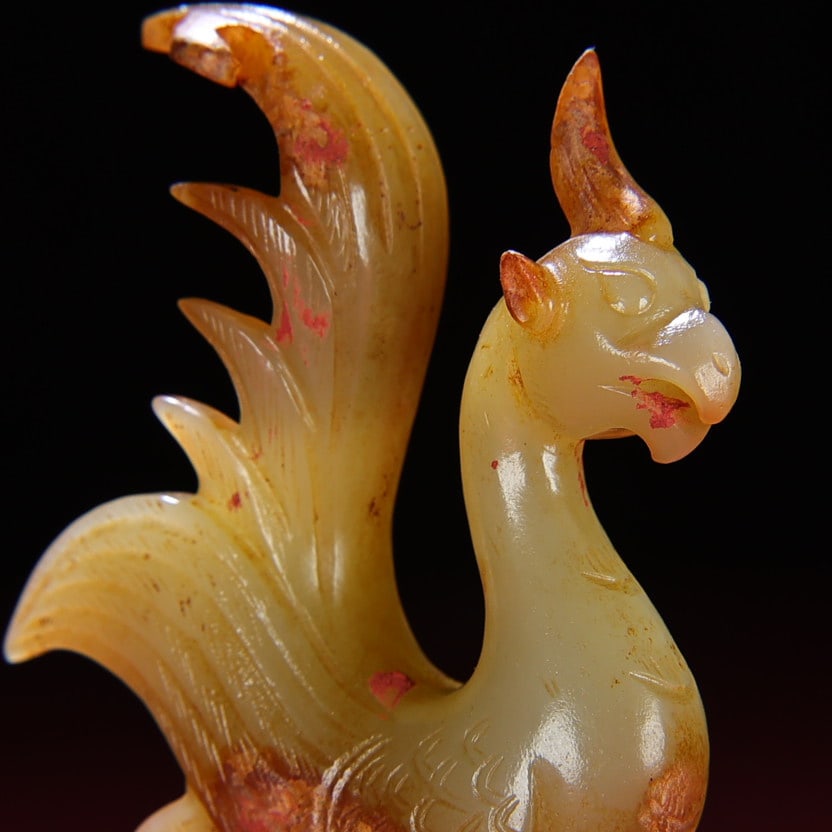 Old Hetian Jade Phoenix Bird Statue - 2