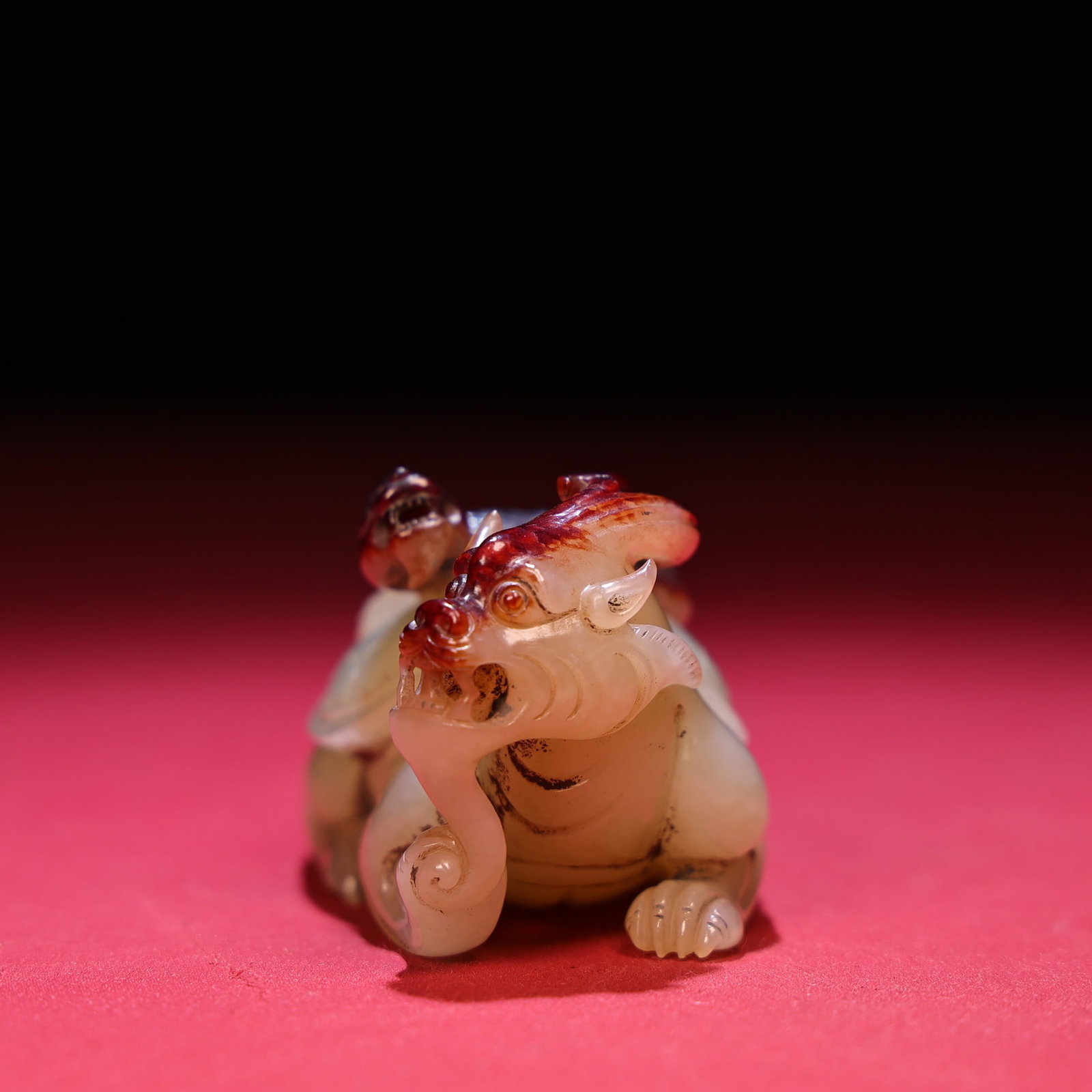 Old Hetian Jade Hand Carved Dragon Turtle Statue - 2