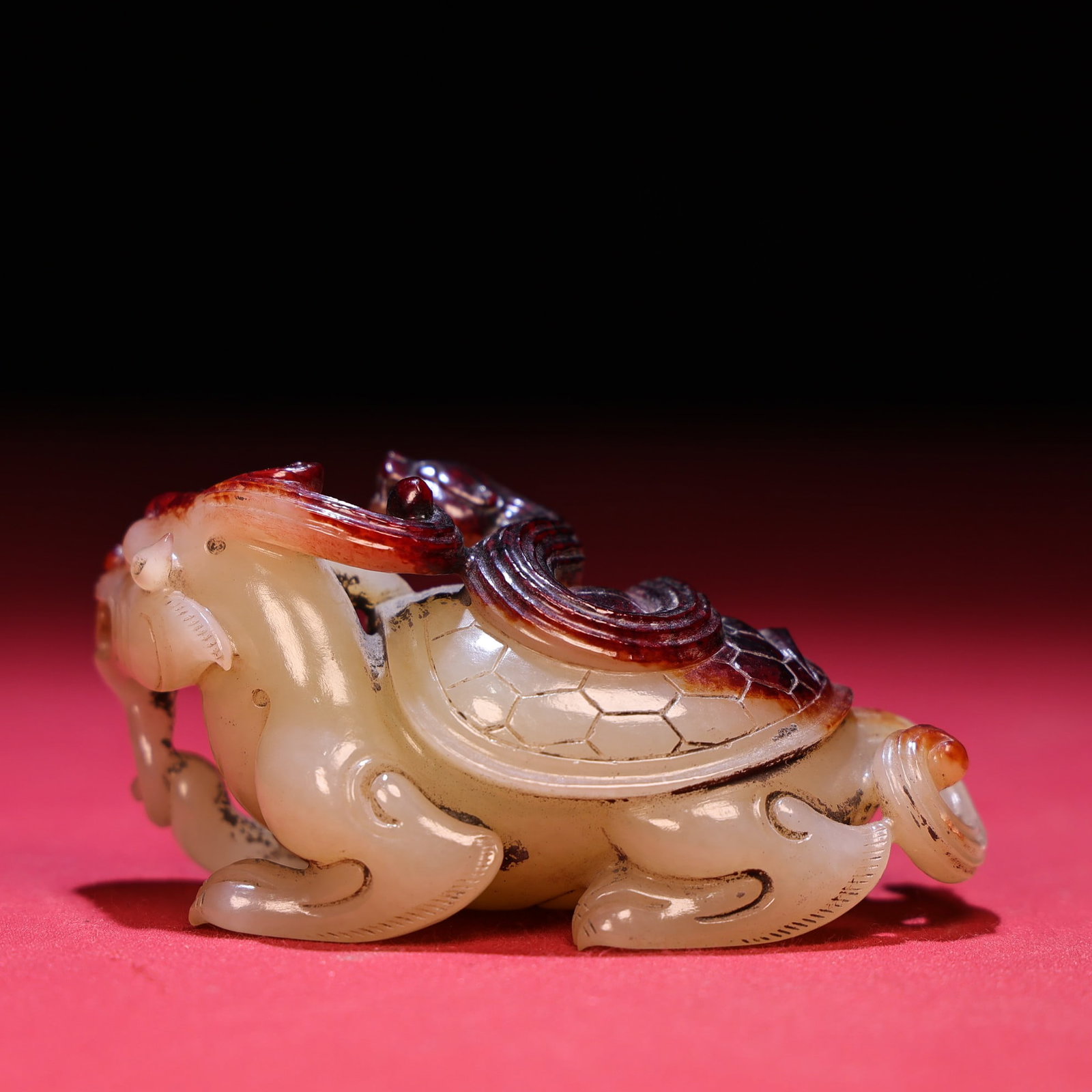 Old Hetian Jade Hand Carved Dragon Turtle Statue - 3