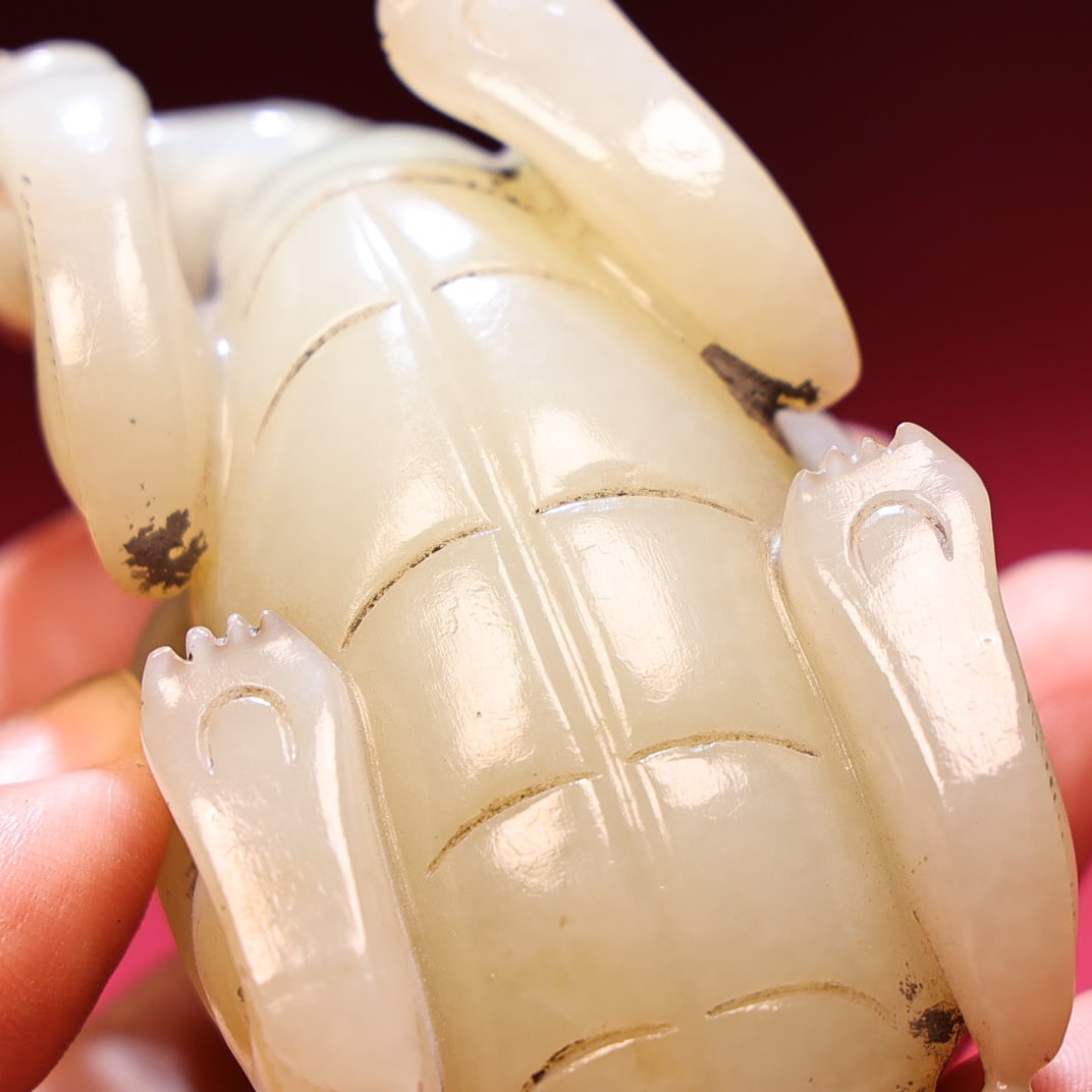 Old Hetian Jade Hand Carved Dragon Turtle Statue - 6