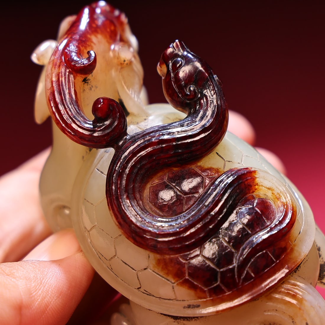 Old Hetian Jade Hand Carved Dragon Turtle Statue - 7
