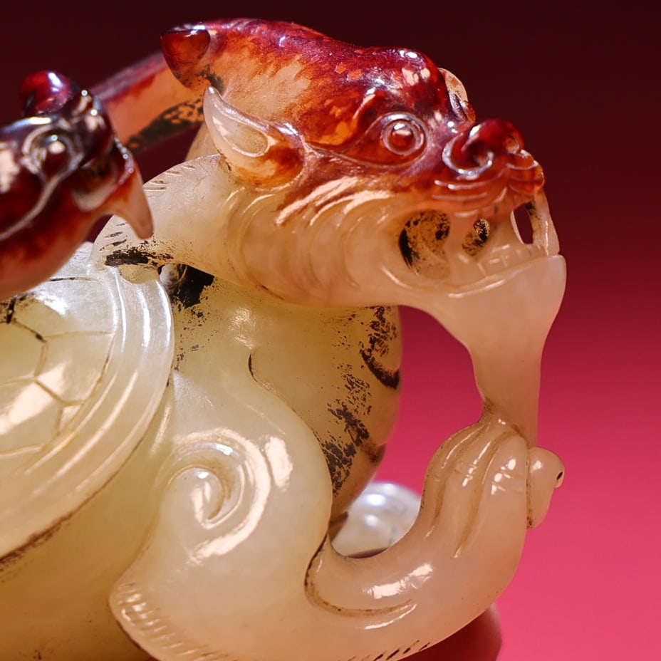 Old Hetian Jade Hand Carved Dragon Turtle Statue - 8