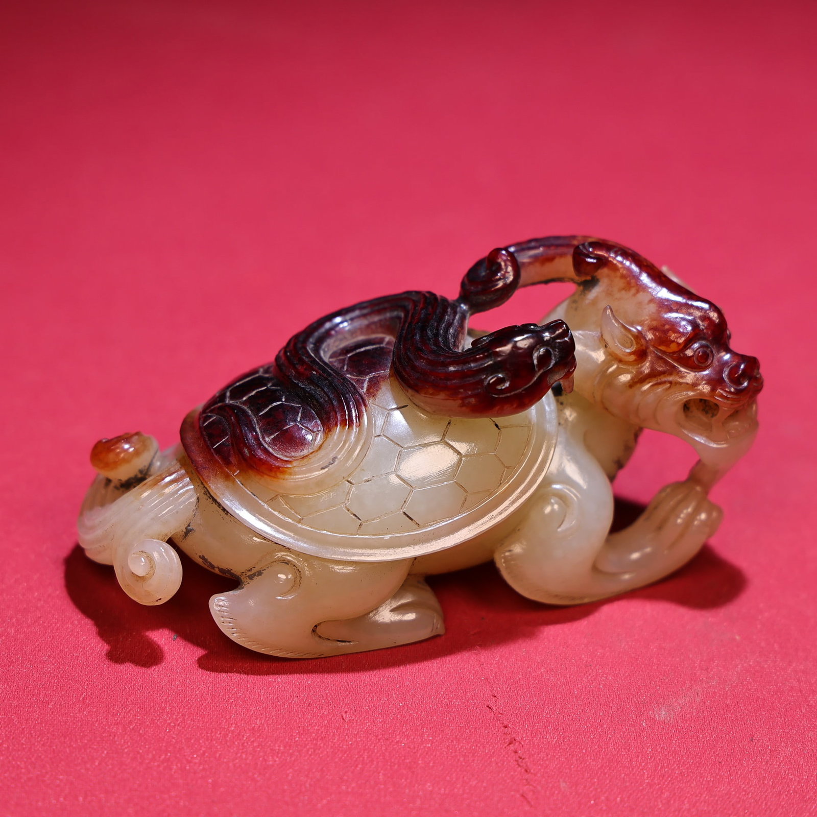 Old Hetian Jade Hand Carved Dragon Turtle Statue - 9