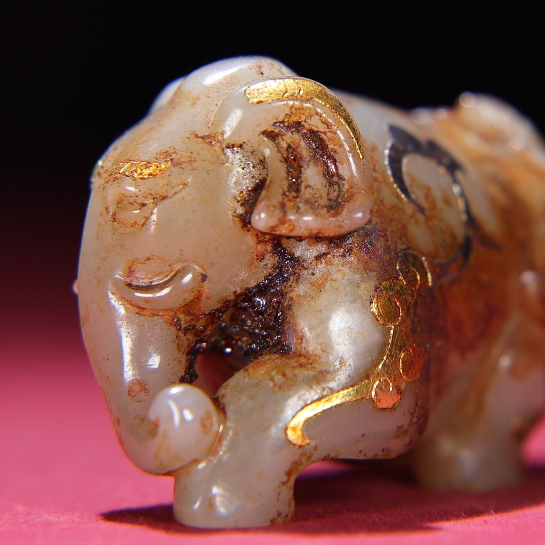Old Hetian Jade Inlay Gold Silver Elephant Statue - 4