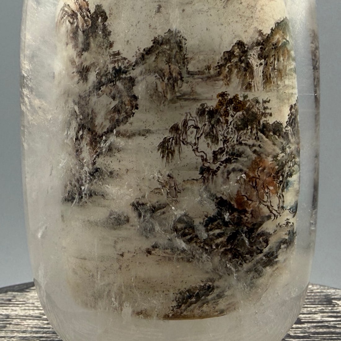Vintage Crystal Inside Painting Mountain River Scene Design Snuff Bottle w Stopper - 3