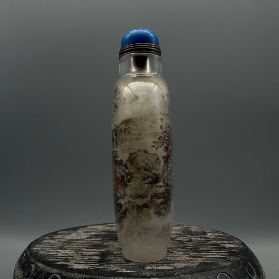 Vintage Crystal Inside Painting Mountain River Scene Design Snuff Bottle w Stopper - 4