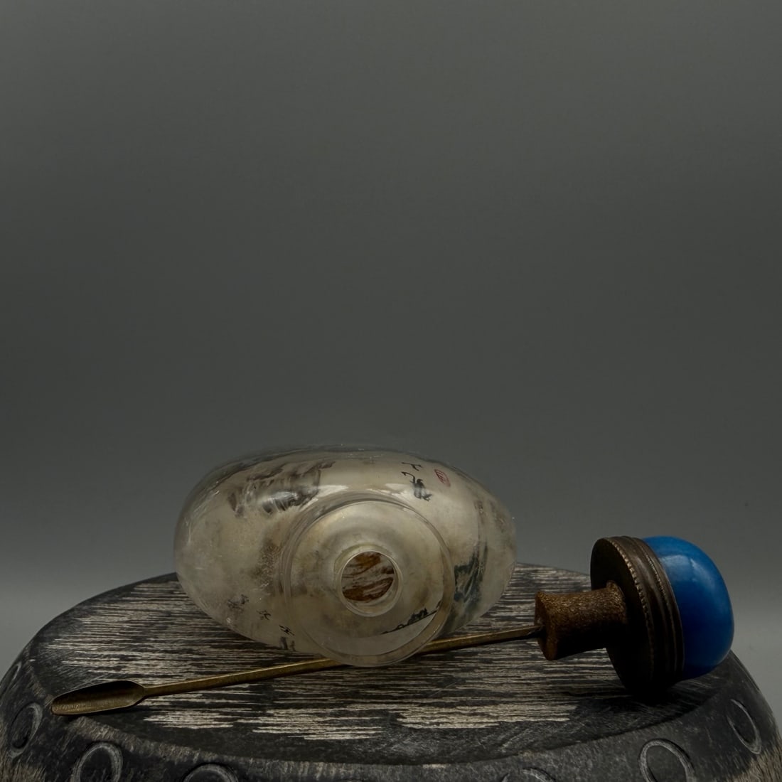 Vintage Crystal Inside Painting Mountain River Scene Design Snuff Bottle w Stopper - 8