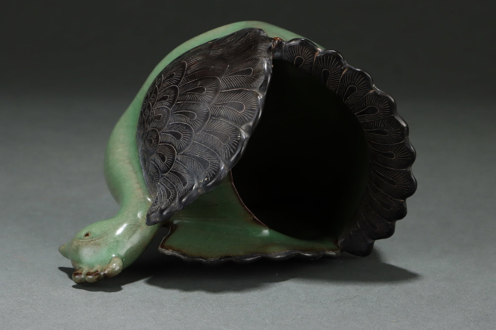 Vintage Guan Kiln Cuiqing Glaze Porcelain Phoenix Brush Washer w Box - 6