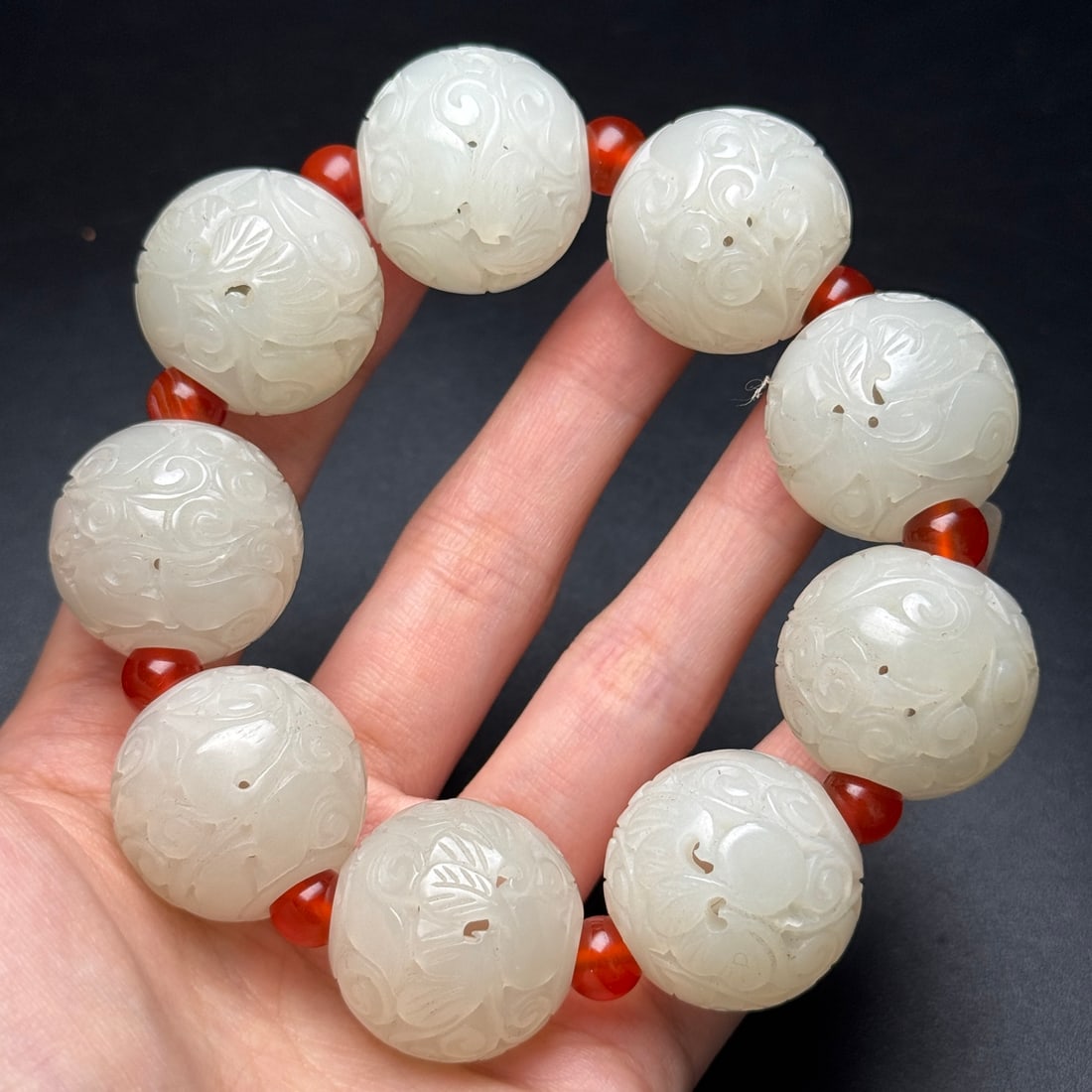 Openwork Hetian Jade Beads Bracelet - 8