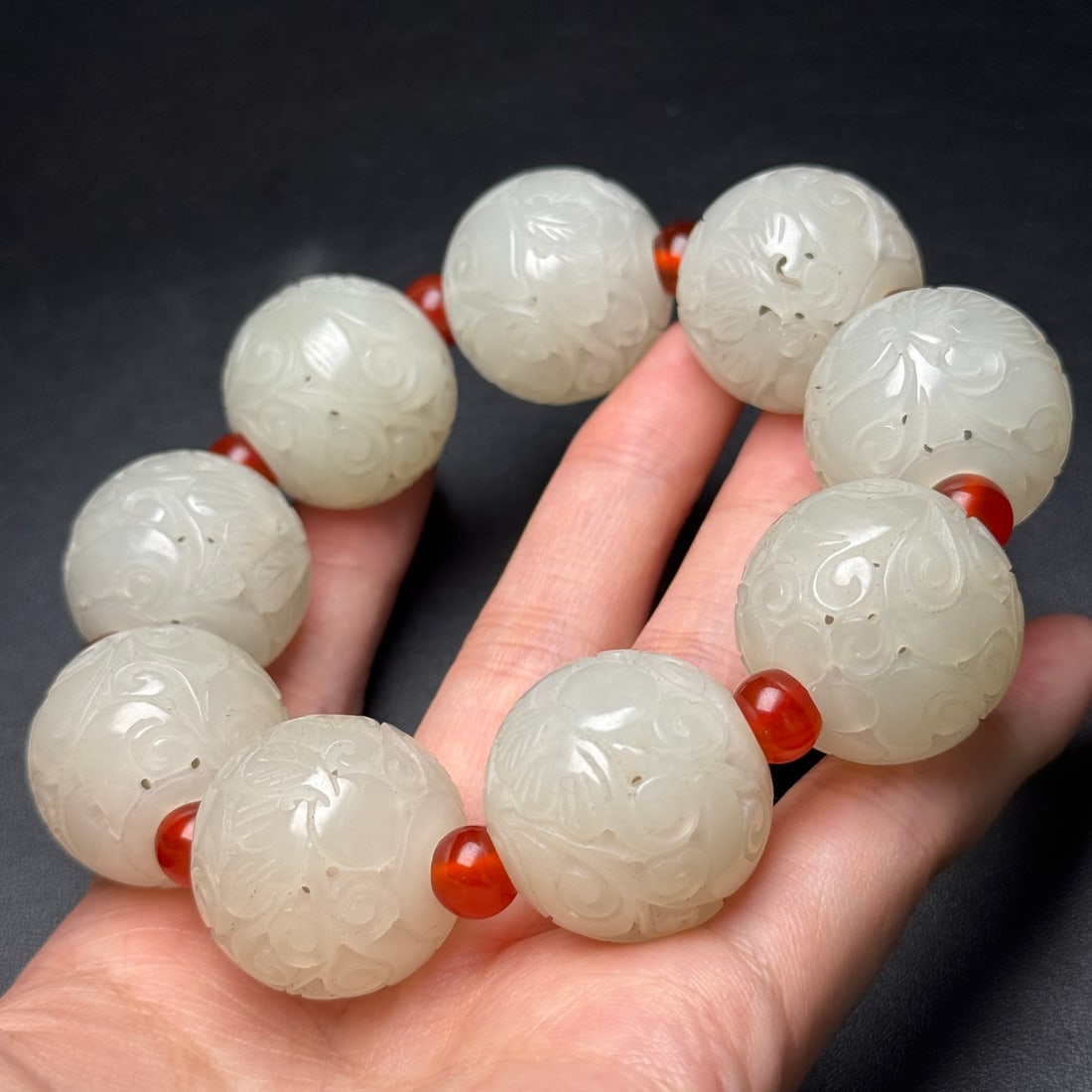 Openwork Hetian Jade Beads Bracelet - 9