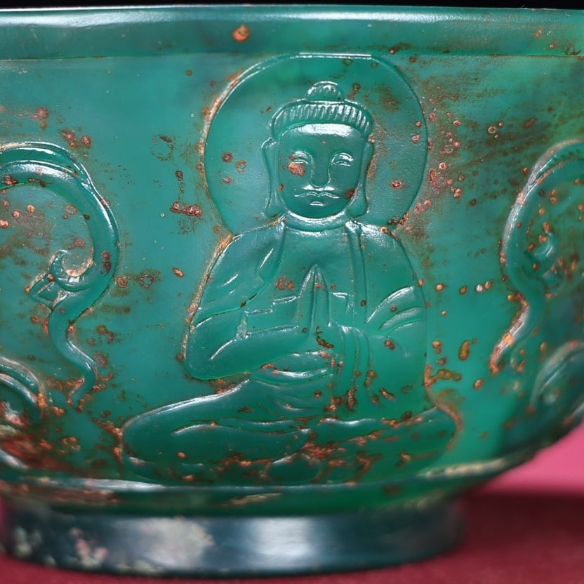 Vintage Green Agate Hand Carved Budhha Bowl - 2