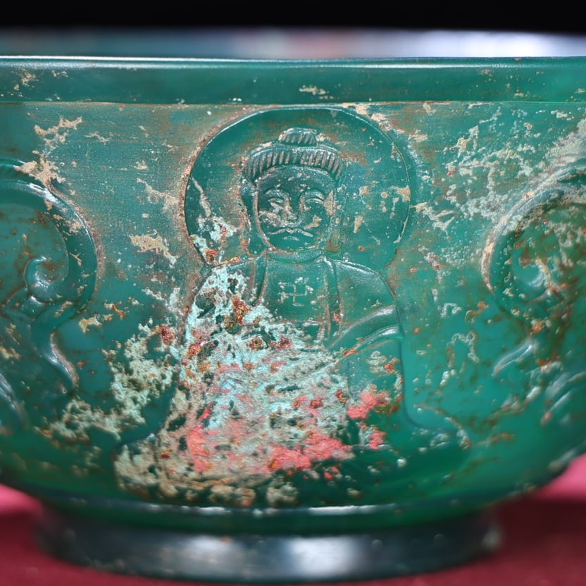 Vintage Green Agate Hand Carved Budhha Bowl - 5
