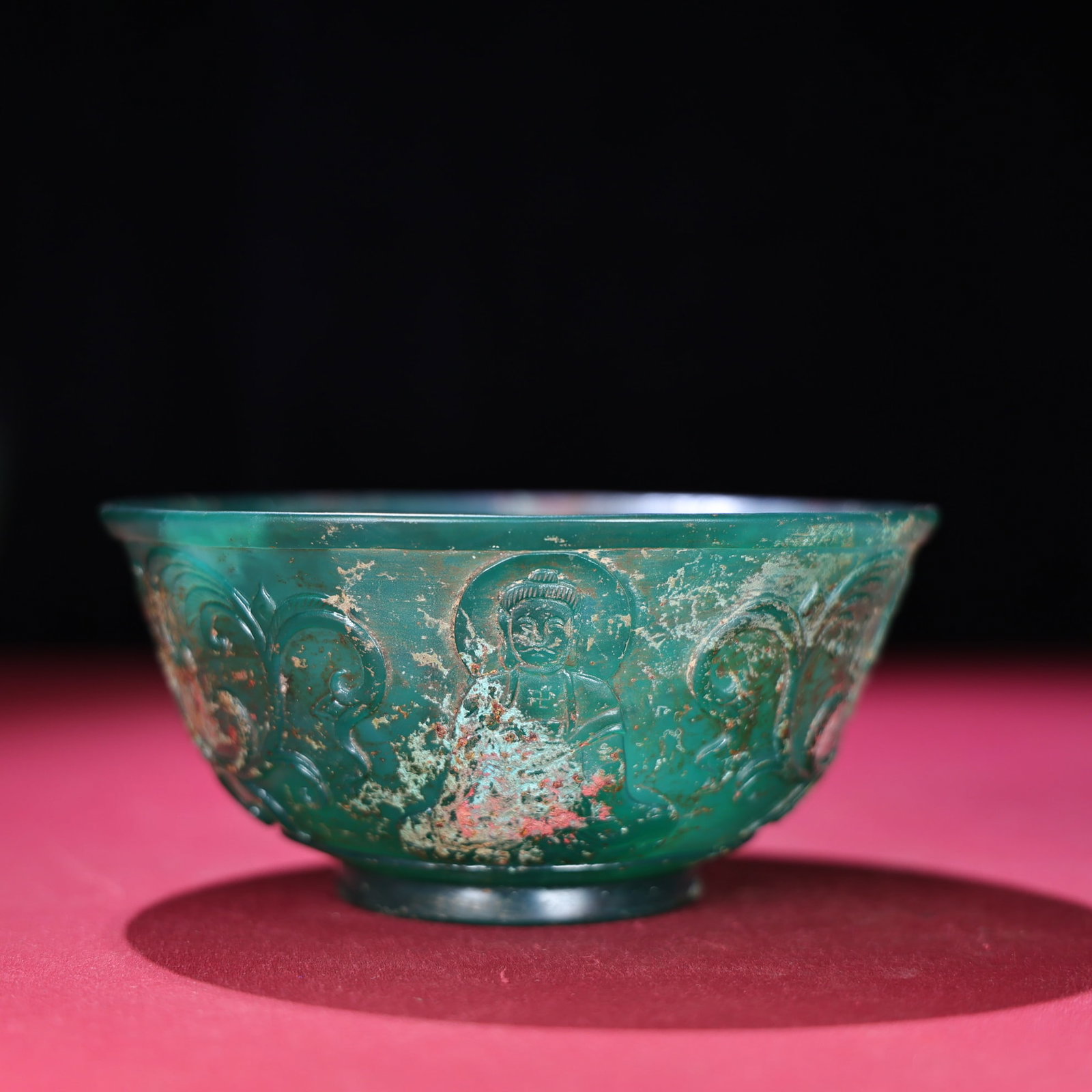 Vintage Green Agate Hand Carved Budhha Bowl - 6