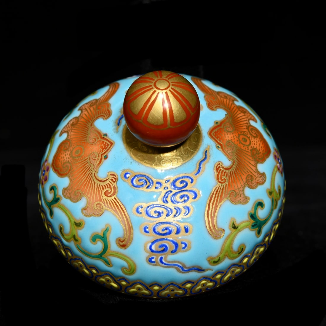 Chinese Gilt Gold Blue Ground Famille Rose Porcelain Teapot w Qianlong Mark - 7