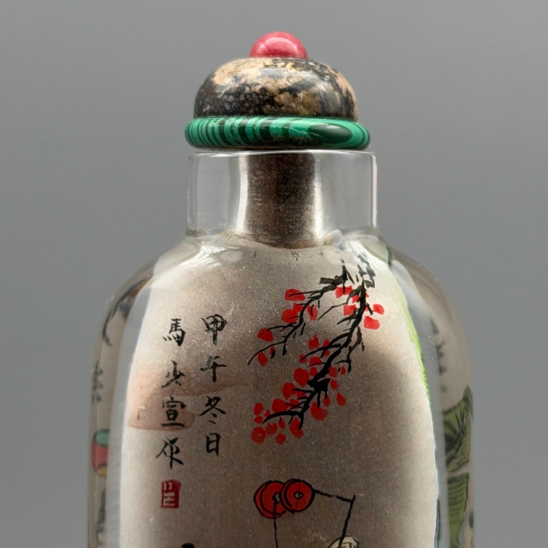 Old Crystal Inside Painting Kids Design Snuff Bottle w Stopper - 2