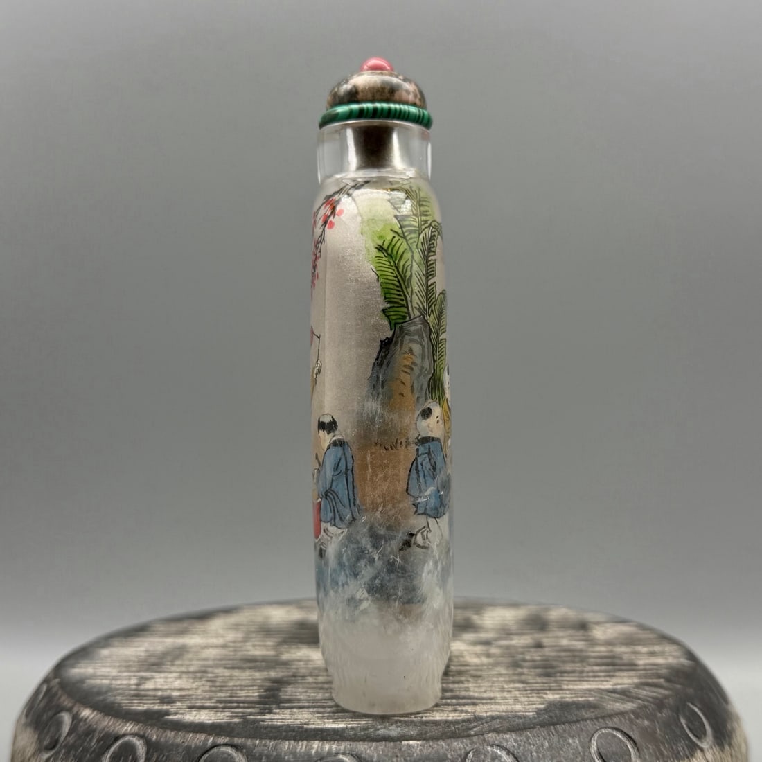 Old Crystal Inside Painting Kids Design Snuff Bottle w Stopper - 4