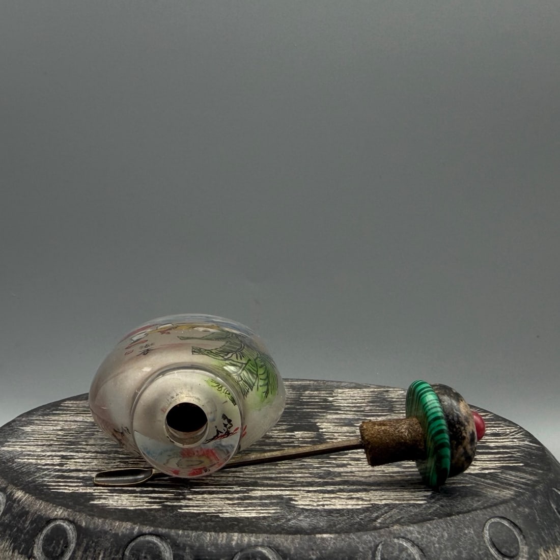 Old Crystal Inside Painting Kids Design Snuff Bottle w Stopper - 8