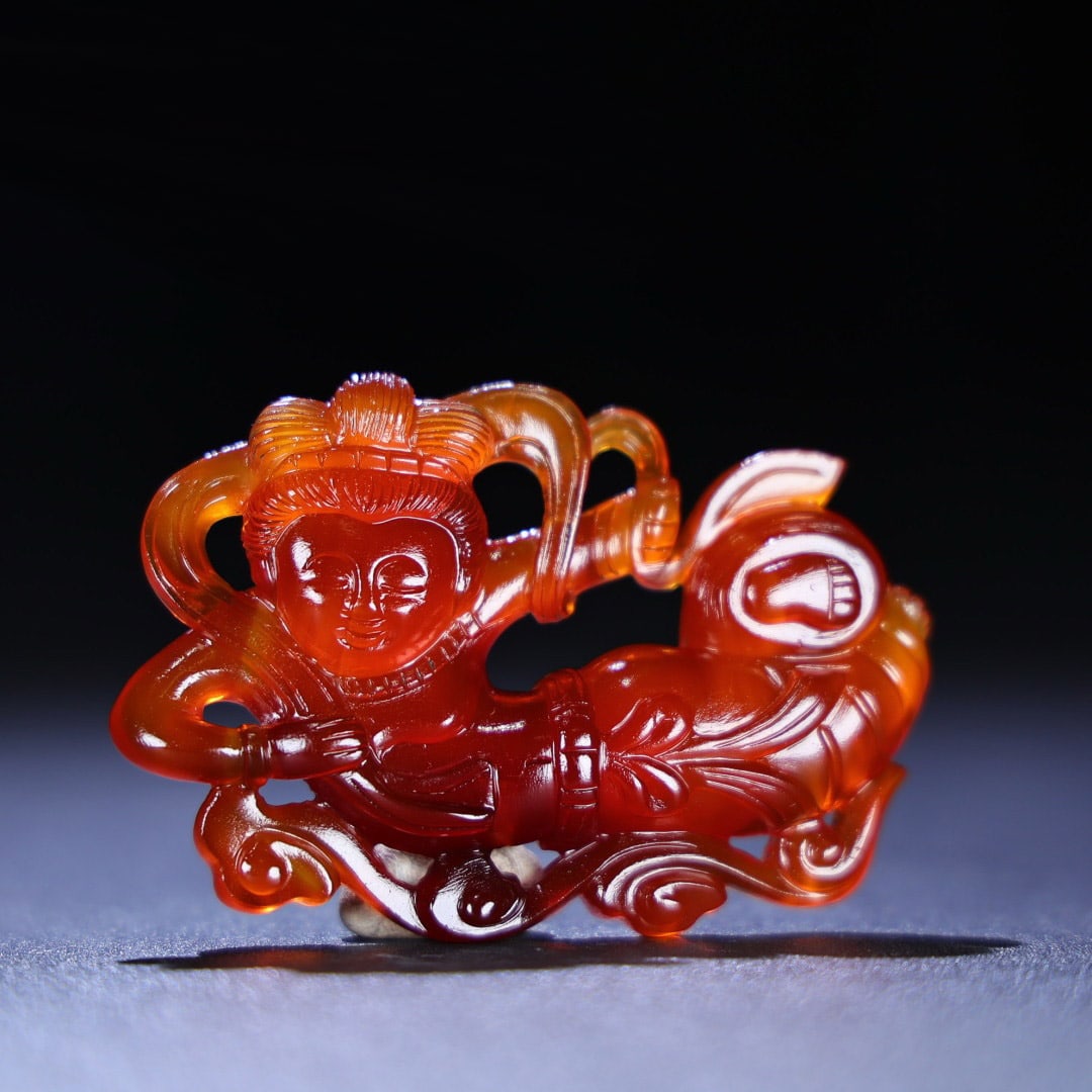 Red Agate Hand Carved Feitian Girl Pendant Statue: Title: Old Hetian Jade Dragon Pendant Date/Period: After1931 Origin: Chinese Dimension: 59x80x25(mm) 2.32x3.15x0.98(inches) Weight 0.35 lbs/157g Materials: Hetian Jade Reserve: $558.00 Shipping: Domes