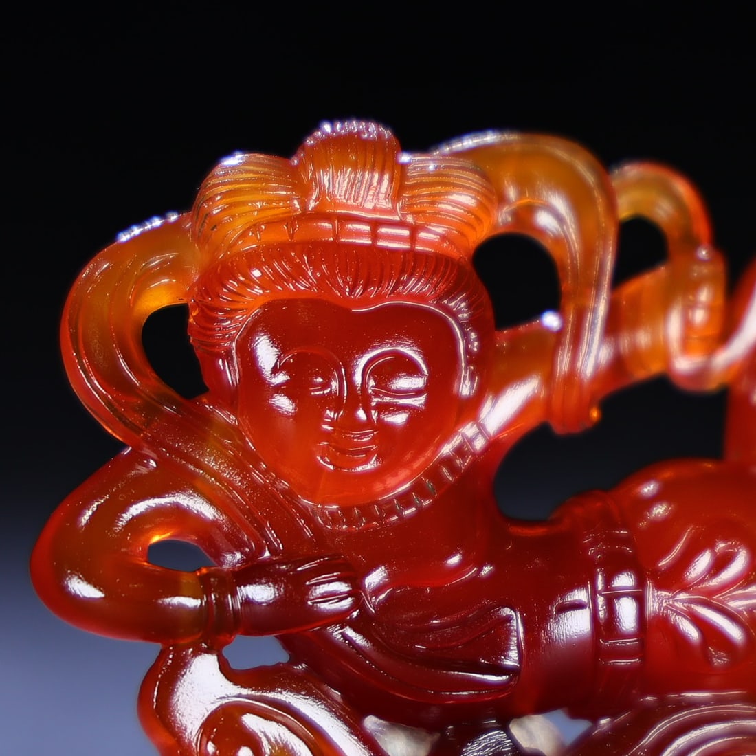 Red Agate Hand Carved Feitian Girl Pendant Statue - 2