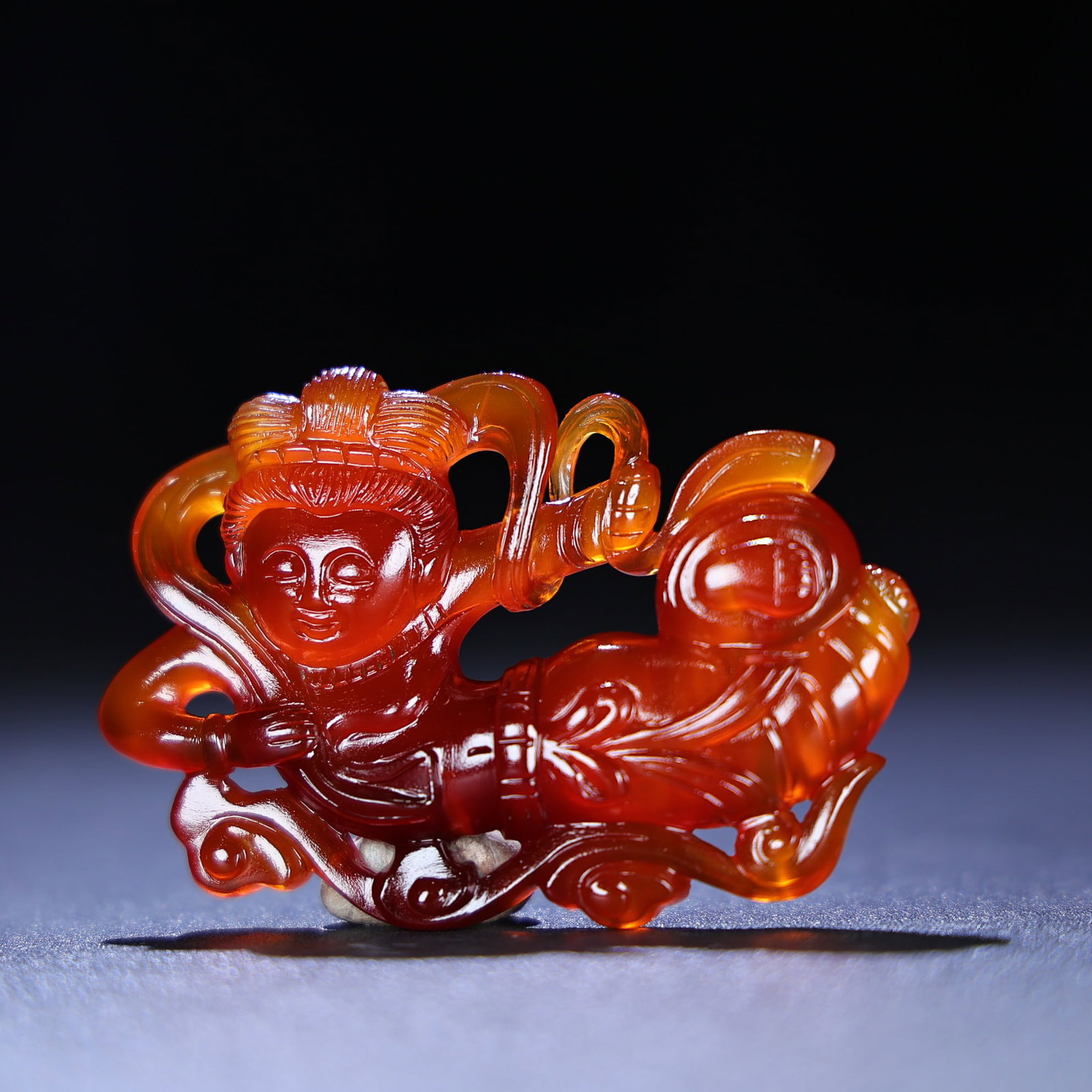Red Agate Hand Carved Feitian Girl Pendant Statue - 3