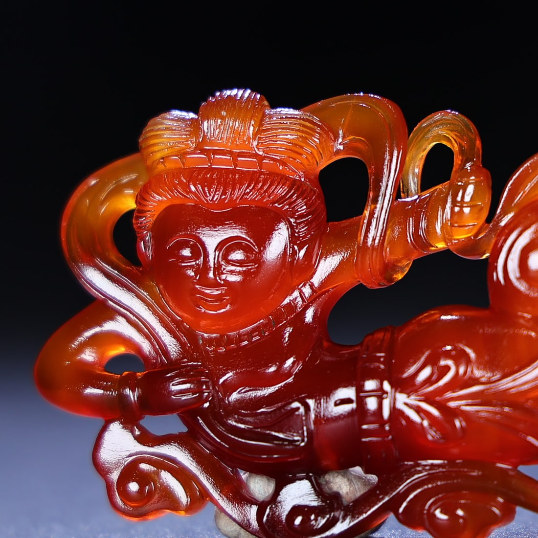 Red Agate Hand Carved Feitian Girl Pendant Statue - 4
