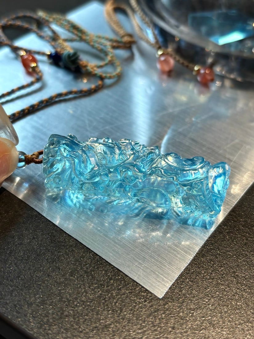 Beautiful Natural Aquamarine Carved Dragon Pendant - 3
