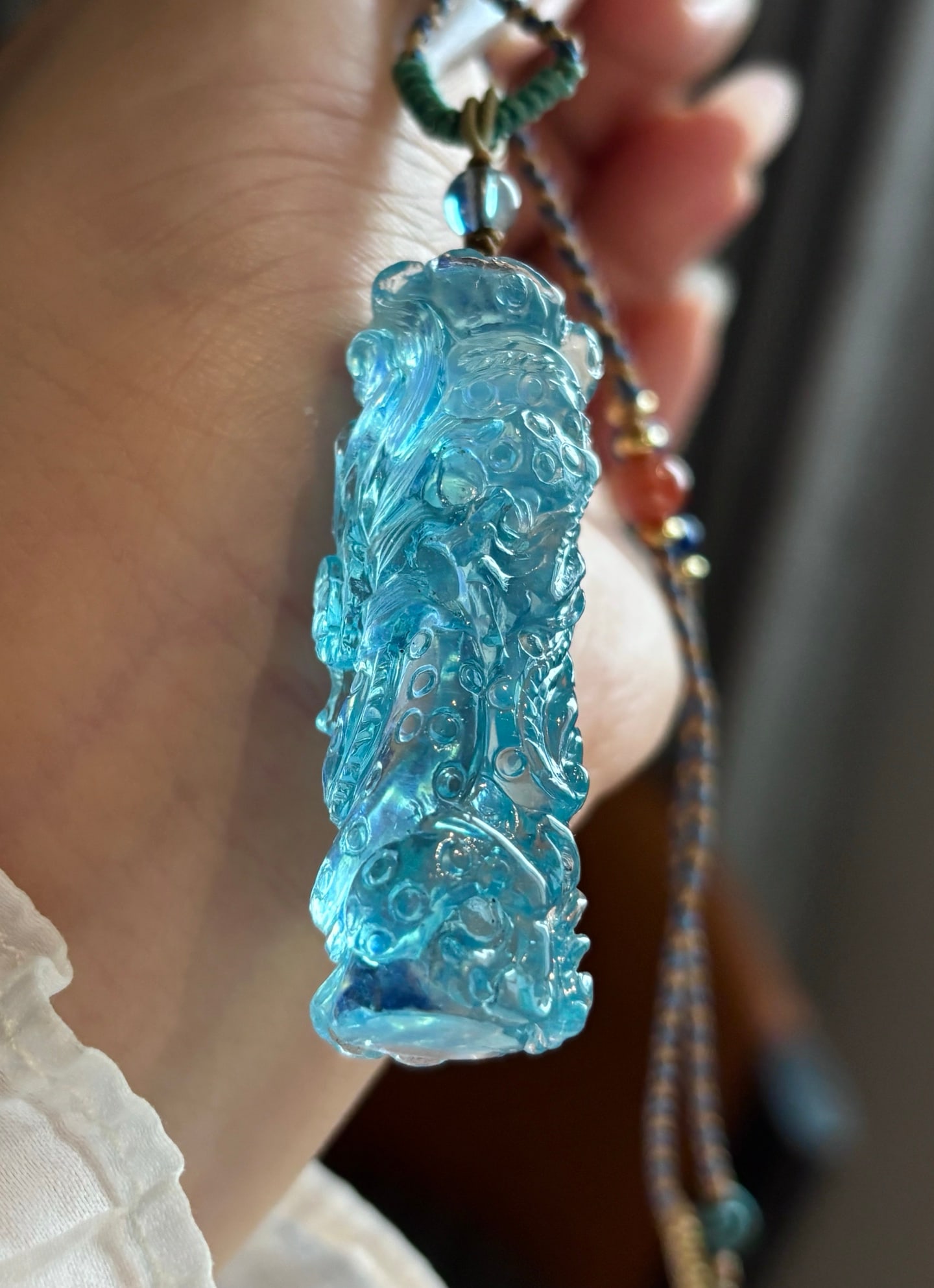 Beautiful Natural Aquamarine Carved Dragon Pendant - 5