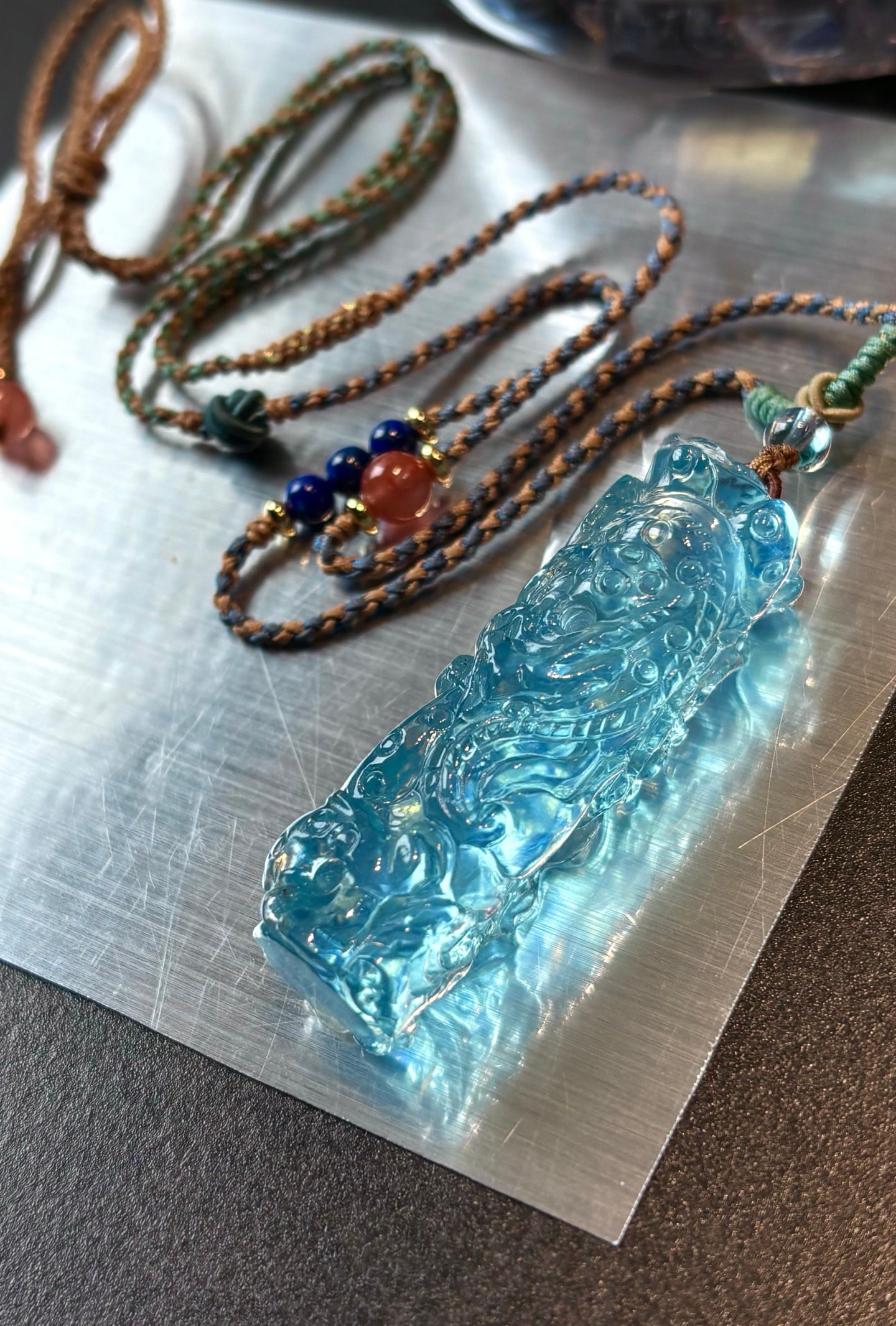 Beautiful Natural Aquamarine Carved Dragon Pendant - 6