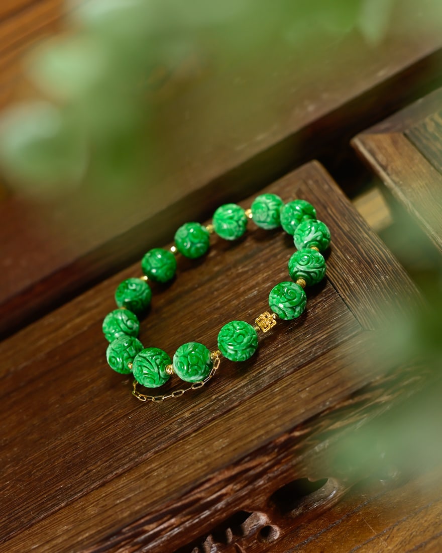 11mm Natural Green Jadeite Beads Bracelet with Certificate - 2