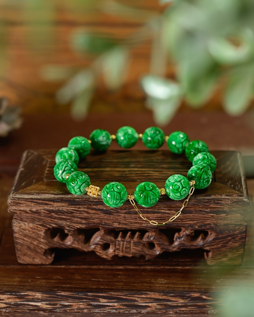 11mm Natural Green Jadeite Beads Bracelet with Certificate - 4