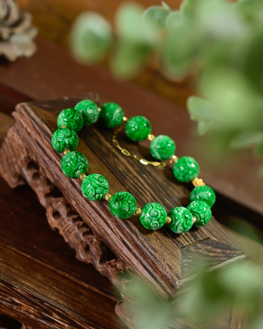 11mm Natural Green Jadeite Beads Bracelet with Certificate - 5
