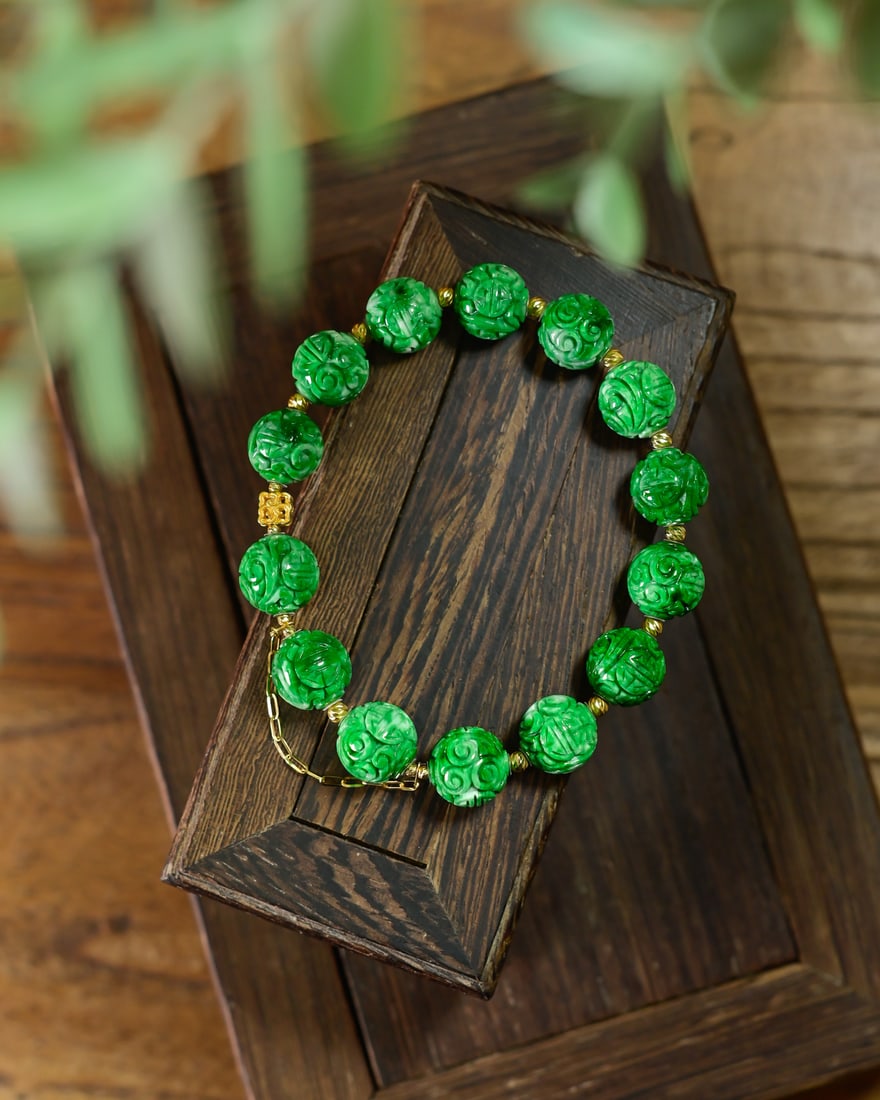 11mm Natural Green Jadeite Beads Bracelet with Certificate - 6