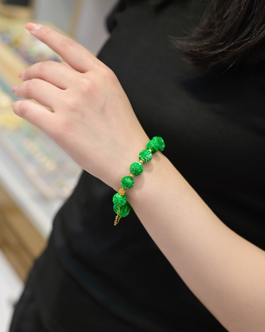 11mm Natural Green Jadeite Beads Bracelet with Certificate - 8
