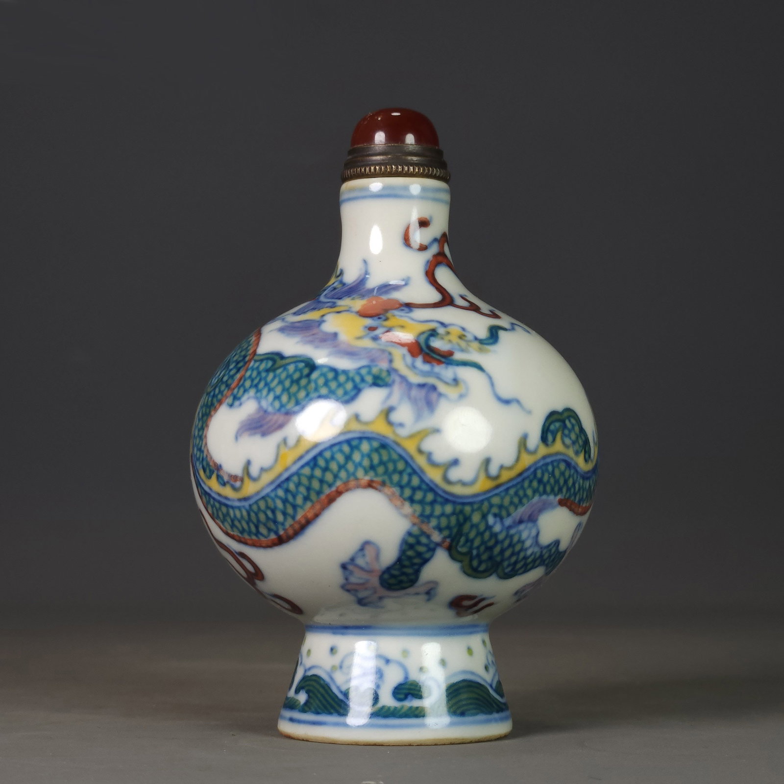 Doucai Porcelain Dragon Design Snuff Bottle (1 of 9)
