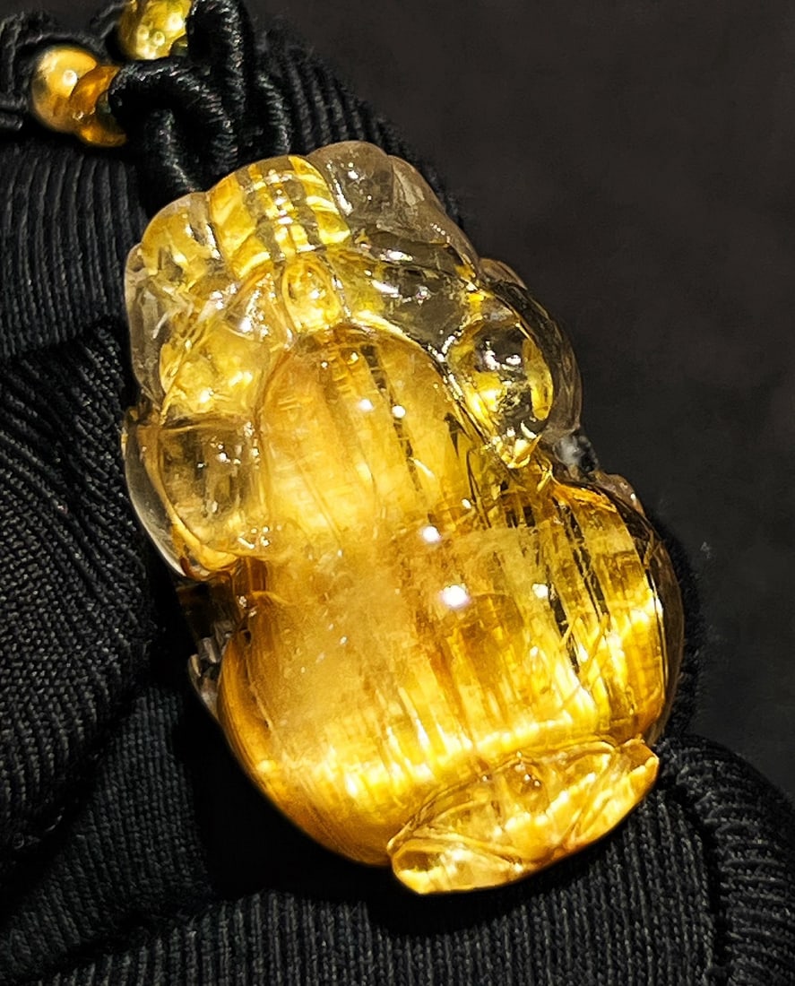 Natural Rutilated Quartz Hand Carved Pixiu Pendant - 2
