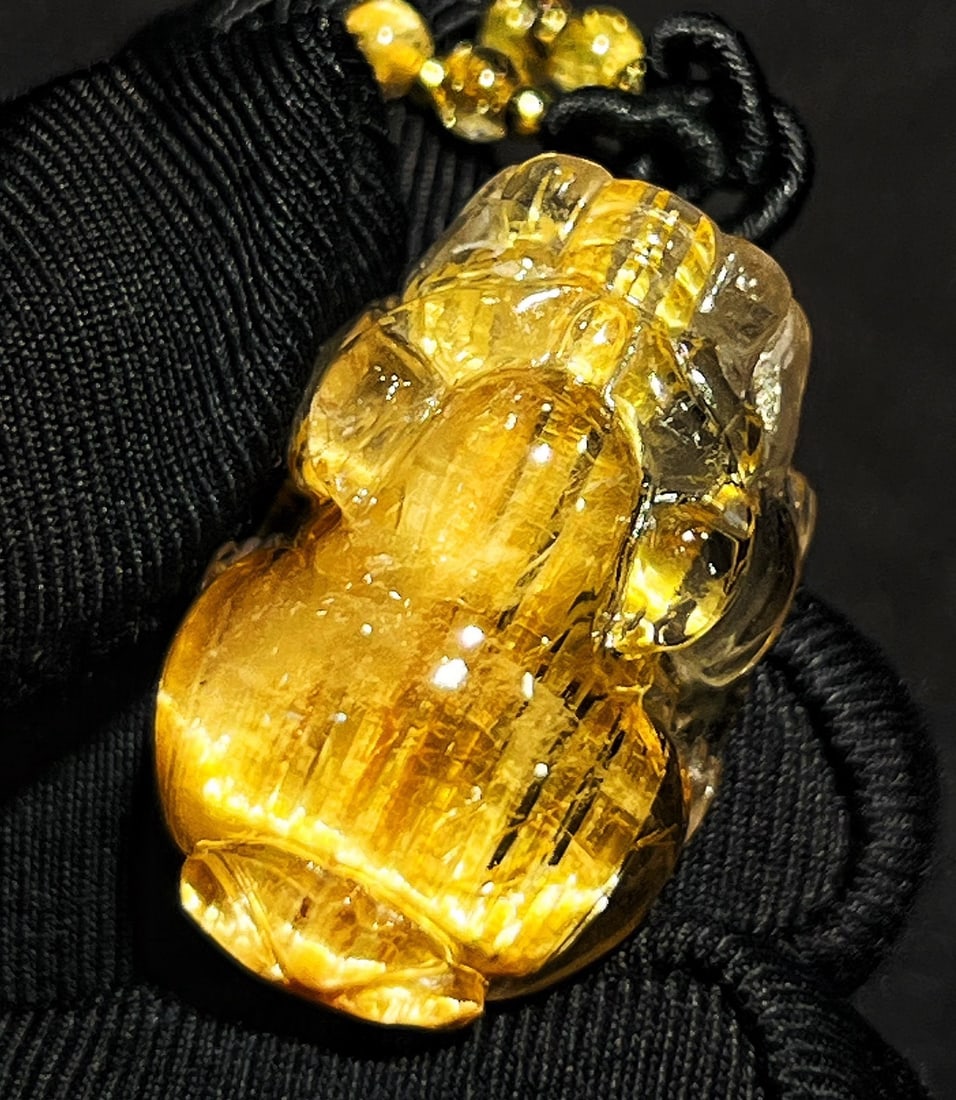 Natural Rutilated Quartz Hand Carved Pixiu Pendant - 4