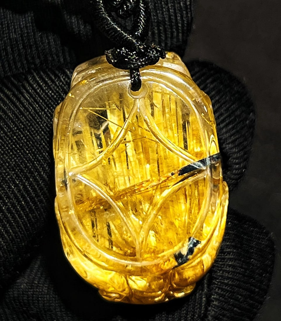 Natural Rutilated Quartz Hand Carved Pixiu Pendant - 5