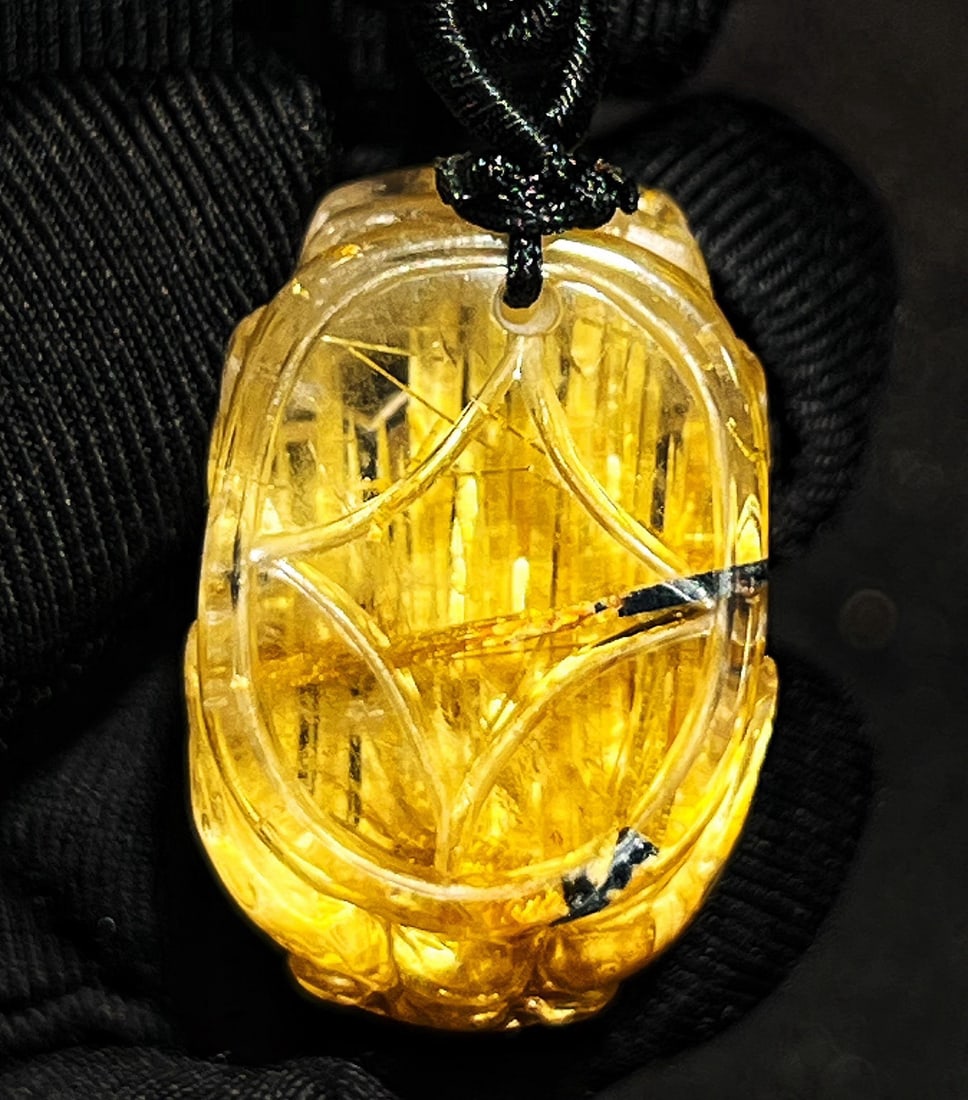 Natural Rutilated Quartz Hand Carved Pixiu Pendant - 7