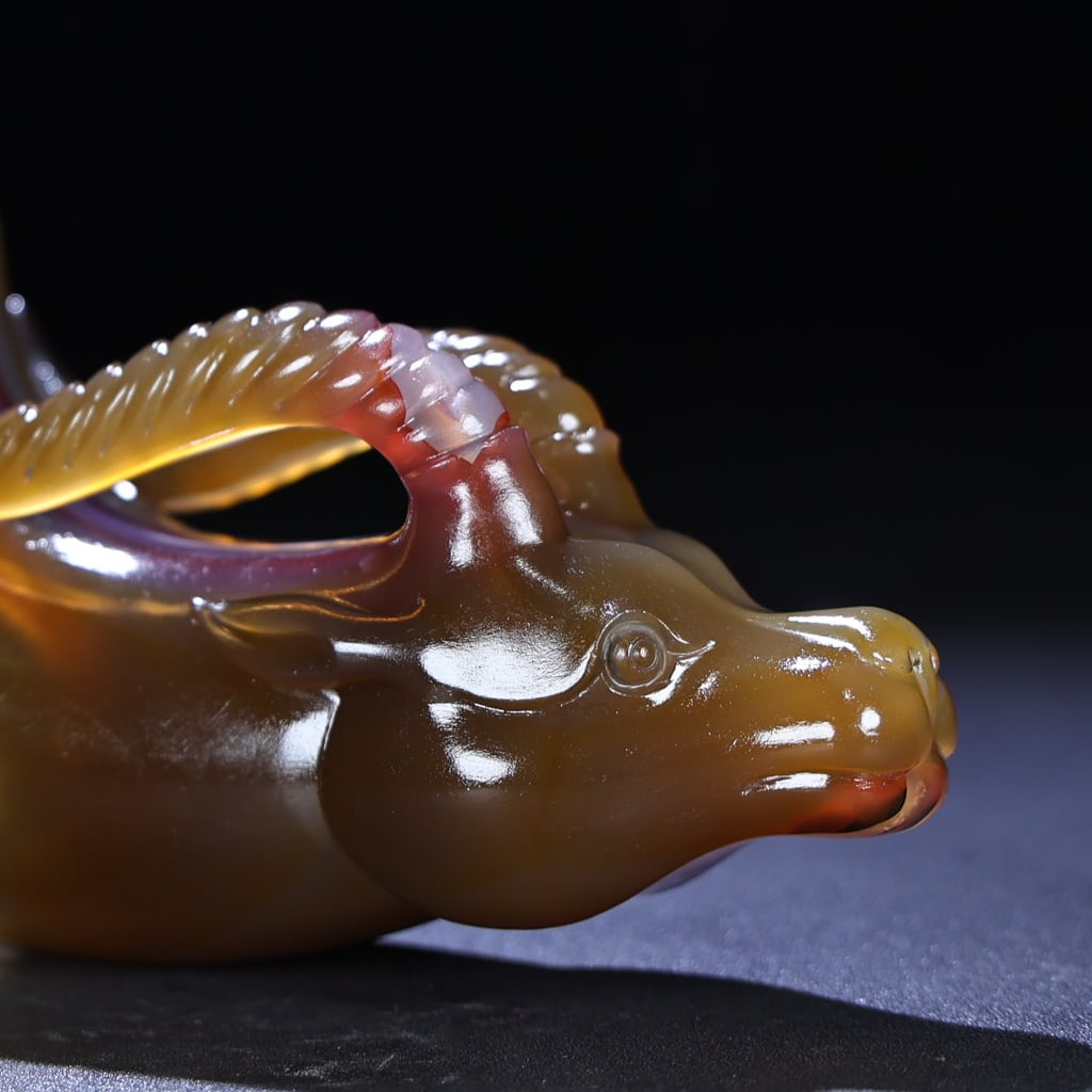 Vintage Agate Hand Carved Sheep Head Cup Statue - 2