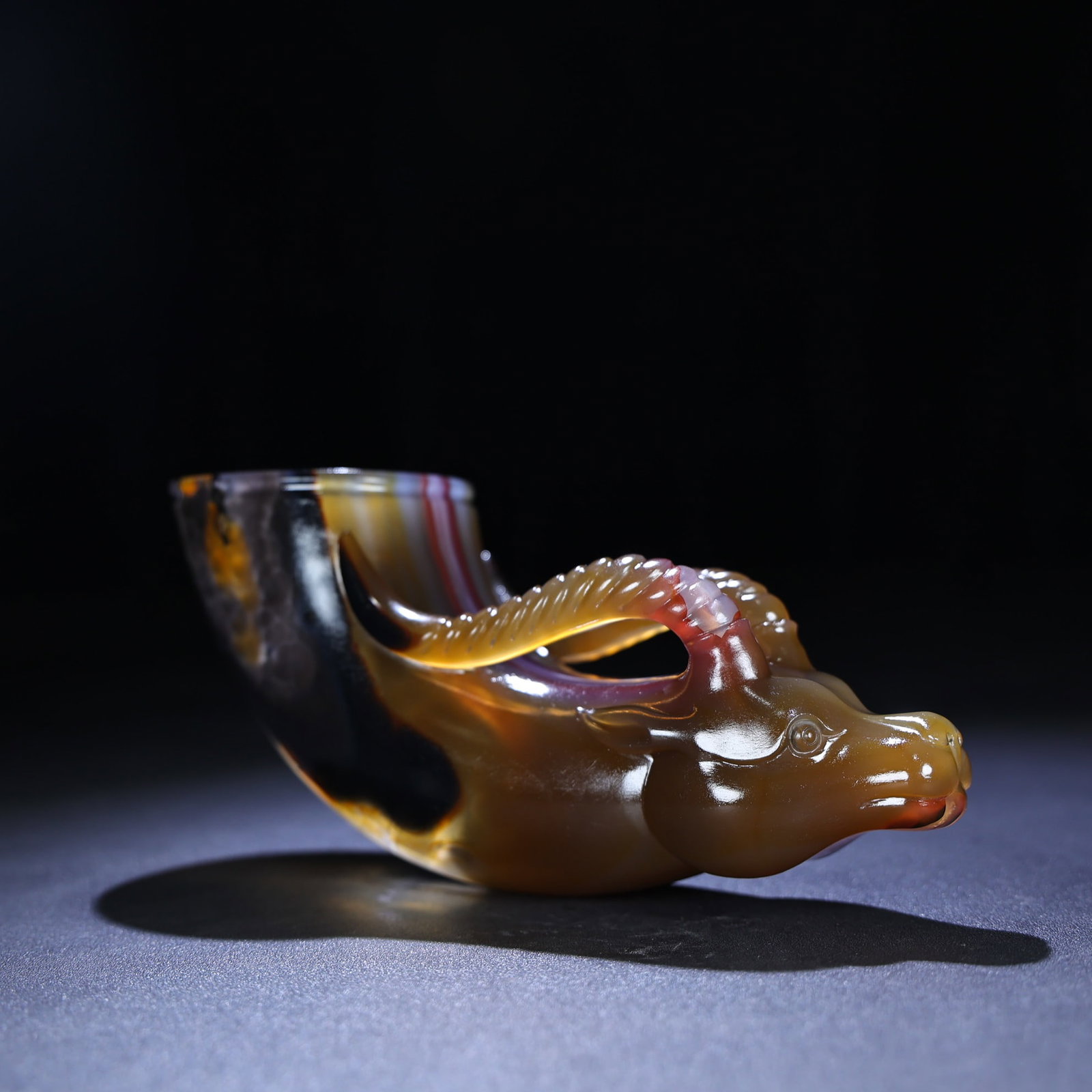 Vintage Agate Hand Carved Sheep Head Cup Statue - 3