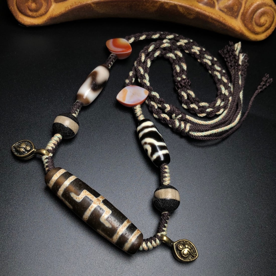 Hand-Woven Old Tibetan DZI Agate Necklace - 4